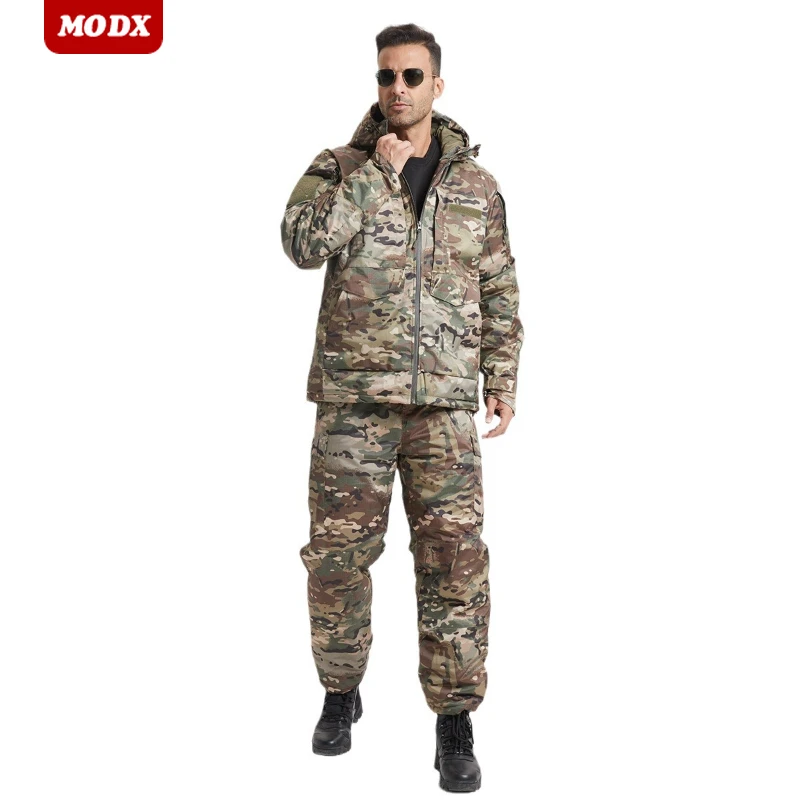 Winter Outdoor Warm Tactical Cotton Suit Men Windproof Waterproof Assault Camouflage Set Warm Soft Shell Training Suit 2-piece