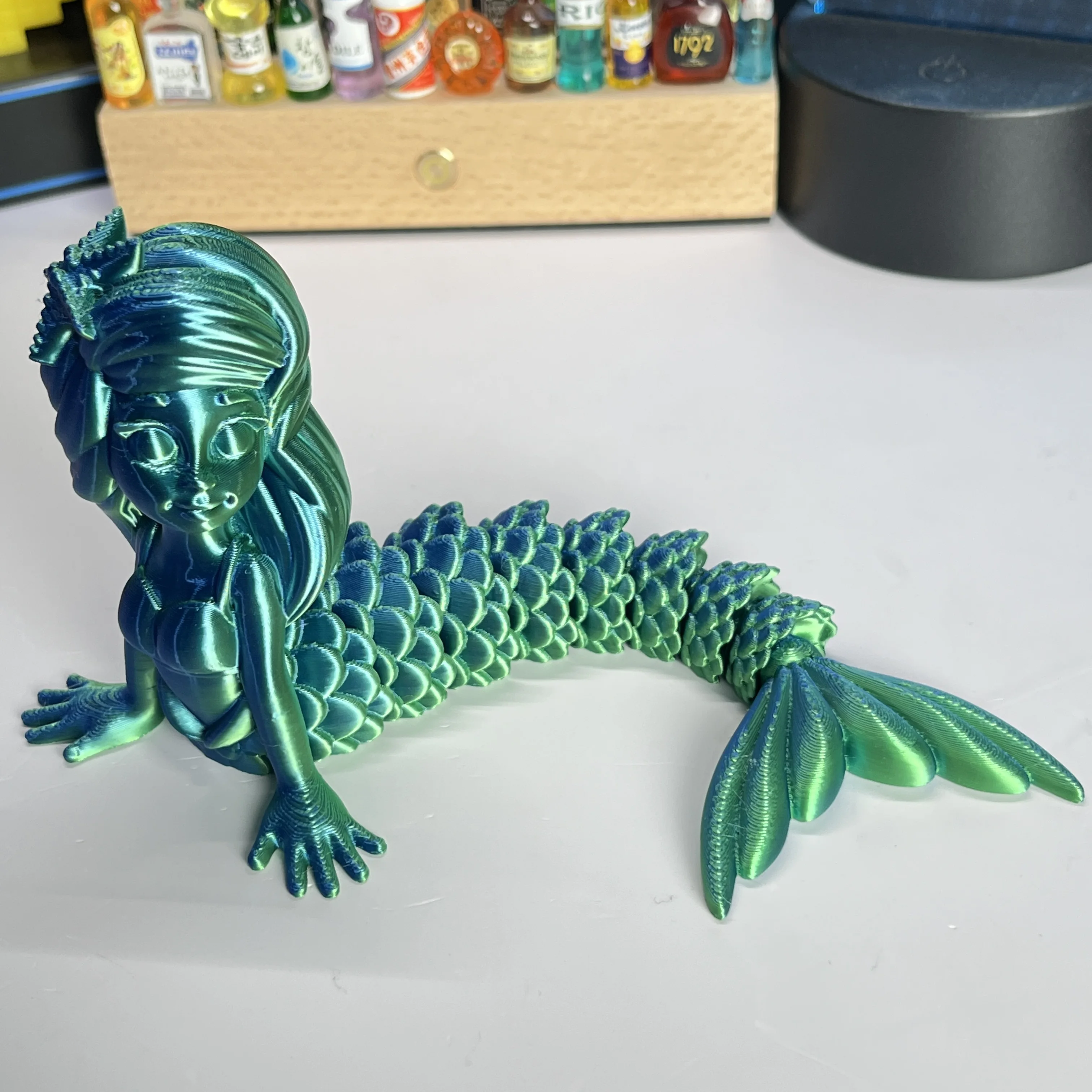 Figura de Sirena Articulada Impresa en 3D, Decoración de Escritorio de Fantasía Posable y Coleccionable