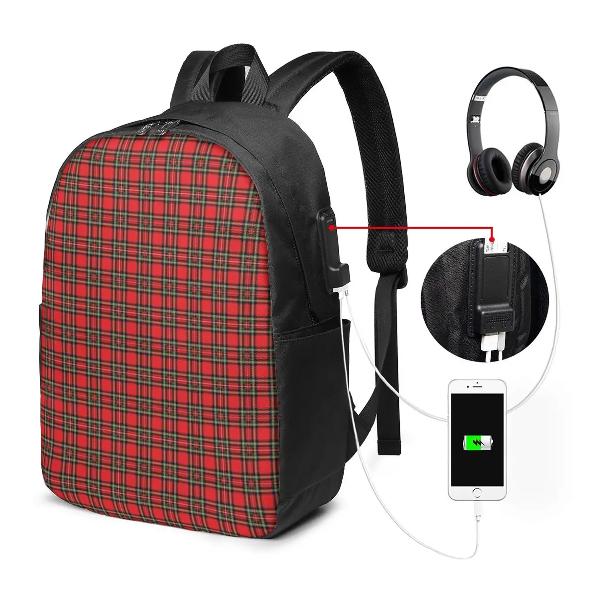 

Traditional Red Royal Stewart Scottish Tartan Backpack Travel Notebook Bag Computer College Student School Bag Laptop