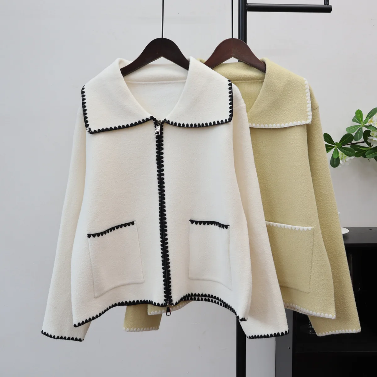 

Women Coats Cardigan Sweaters Turn Down Collar Zipper Jackets Jumpers Y2k Streetwear Elegant Knit Coat Casual Autumn Winter