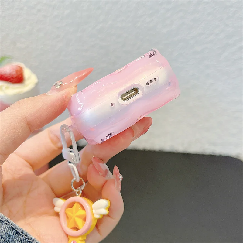 Bonito estrela asas capa de fone de ouvido para airpods pro 2 dos desenhos animados rosa caixa de carregamento para airpods 4 3 2 1 meio cor clara funda