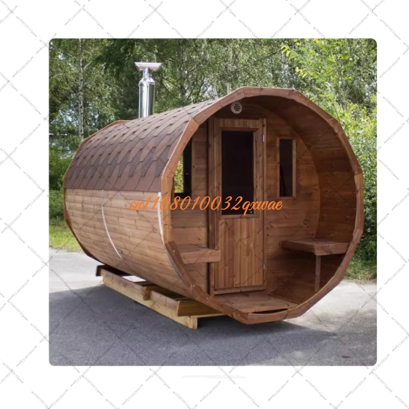 Deposit Outdoor Traditional Panoramic Barrel Type 4-6 Person Red Cedar Steam Sauna with Backrest