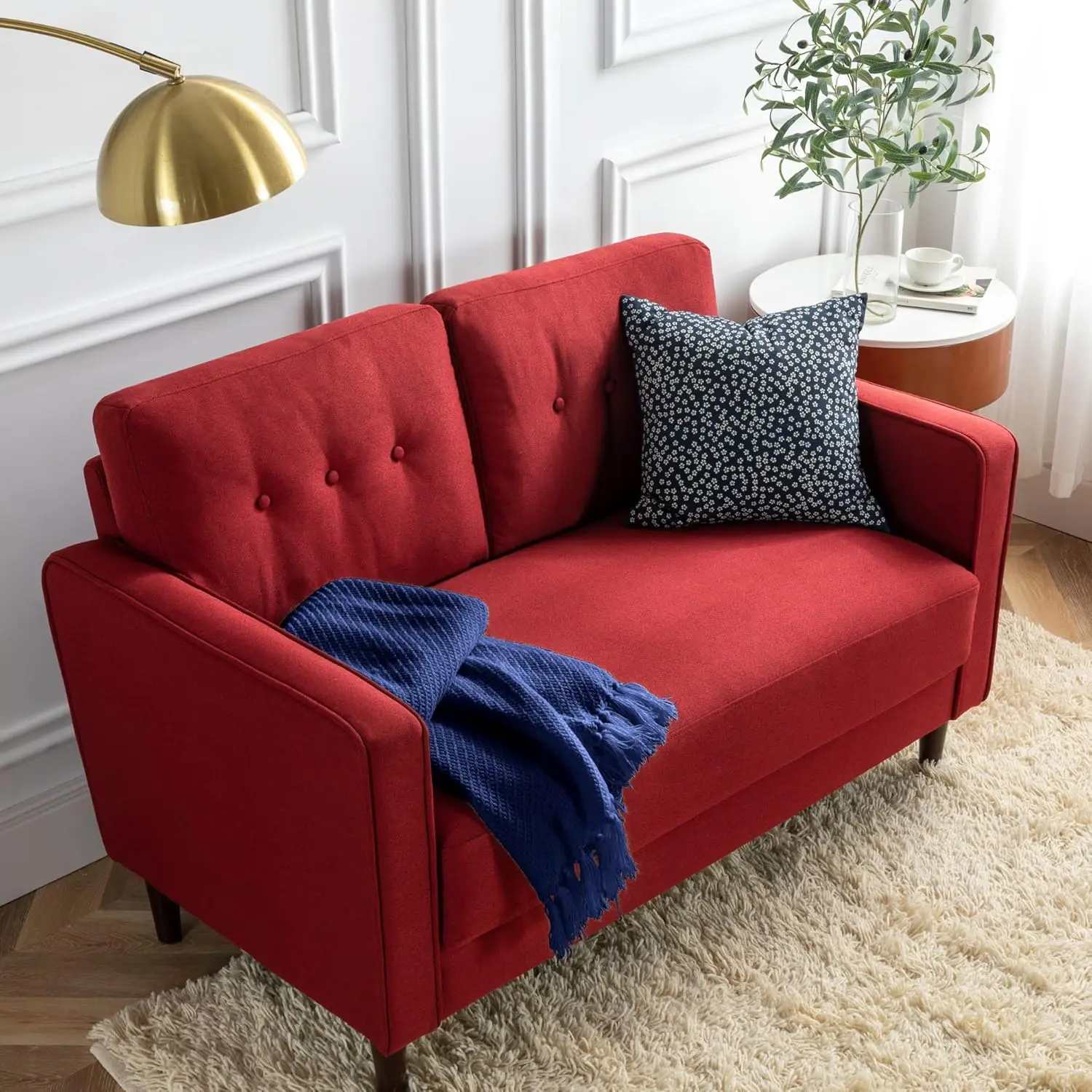 

Mikhail Loveseat Sofa / Ruby Red Sofa / Button Tufted Cushions / Easy, Tool-Free Assembly