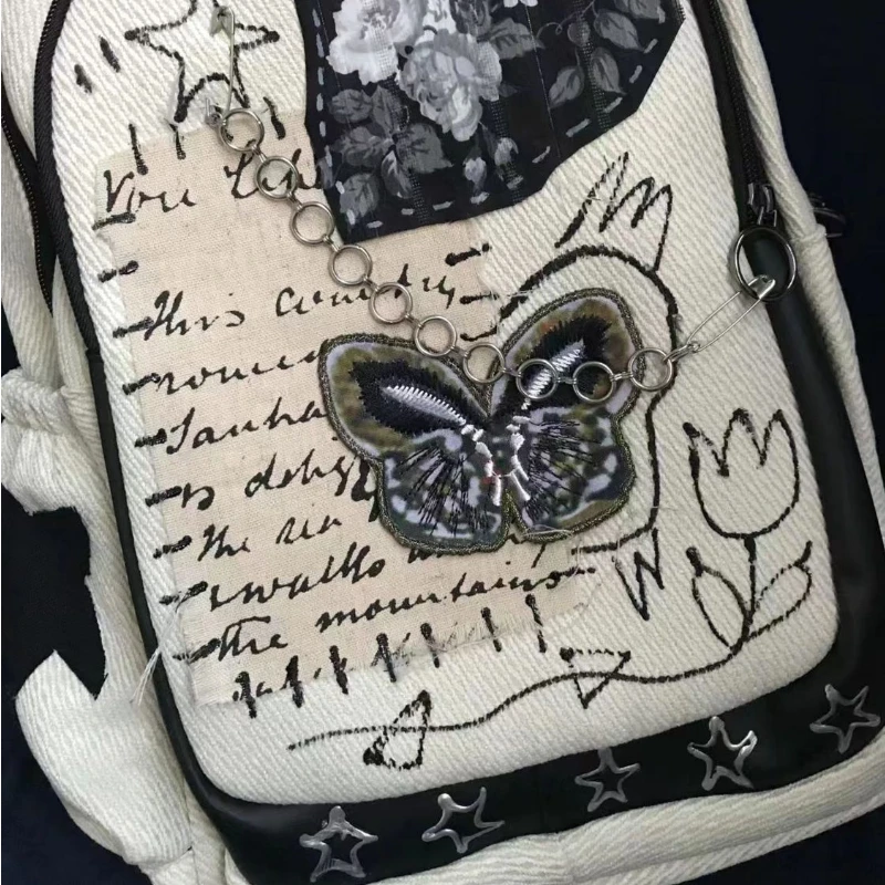 Patchwork Flower Letter Butterfly zainetto Vintage coreano catena Design di lusso zaini Punk Y2k studente donna Harajuku Bag