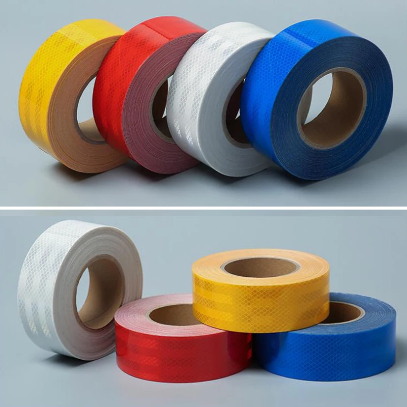 5Cm X 50M/Roll Stiker Pita Bahan Reflektif Pita Peringatan Keselamatan Film Reflektif Stiker Mobil 4 Warna Putih Kuning Merah Biru Desember