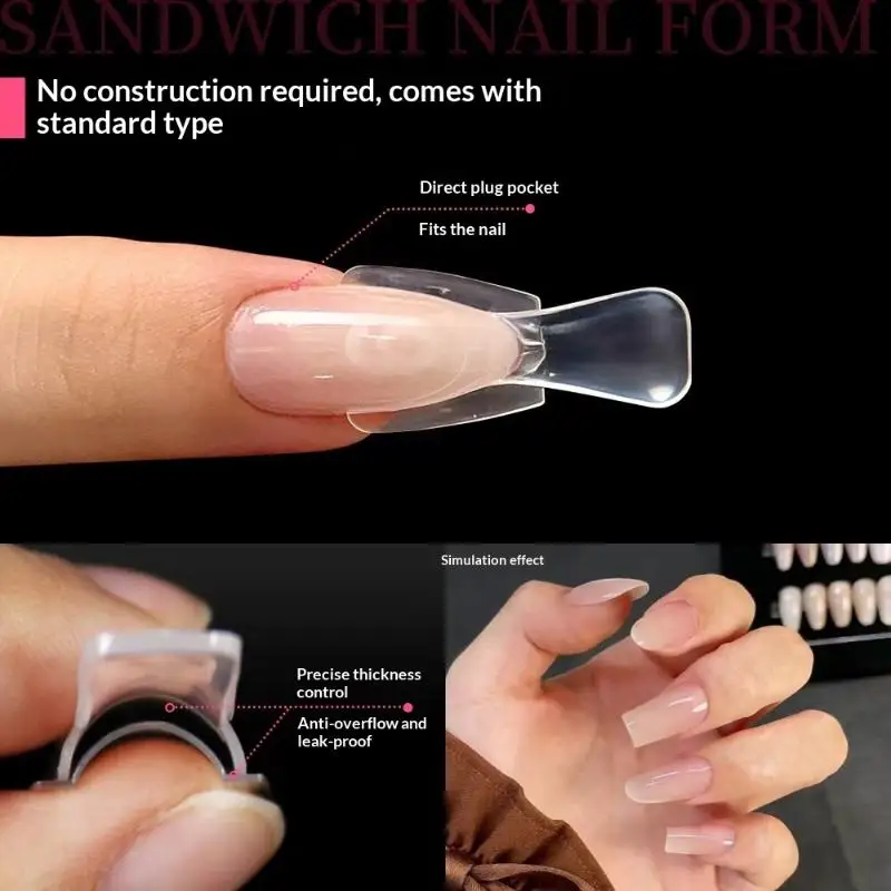 New Sale 60/240/300 Pcs Sandwich Nail Forms 15 Size Oval Extension Dual Form No Paper Forms Needed For Easy Nail Extensions