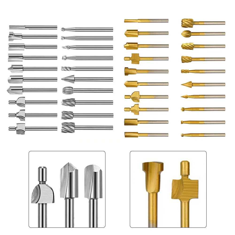 

20PCS HSS Rotary Tools 39mm Sliver/golden Engraving Router Bit Wood Carving Bits Rotary Burr Set For DIY Woodworking Carving