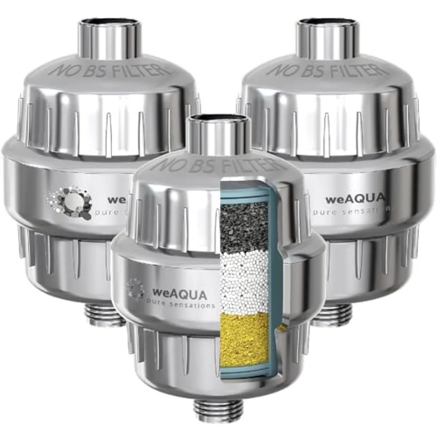 

Heavy Duty Shower Filter Jumbo 3 PACK 99% Removal for Hard Water Chlorine Fluoride Heavy Metals Micro-life Organics and More