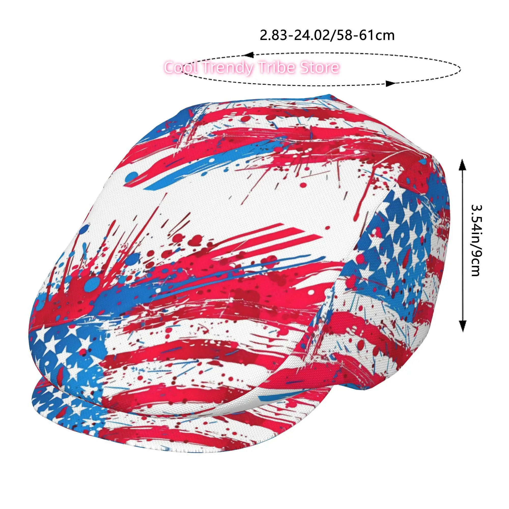 1pc of an All-Over Printed Beret Featuring an Abstract Splatter Design of The American Flag, a Vintage Newsboy Cap That Is Unise
