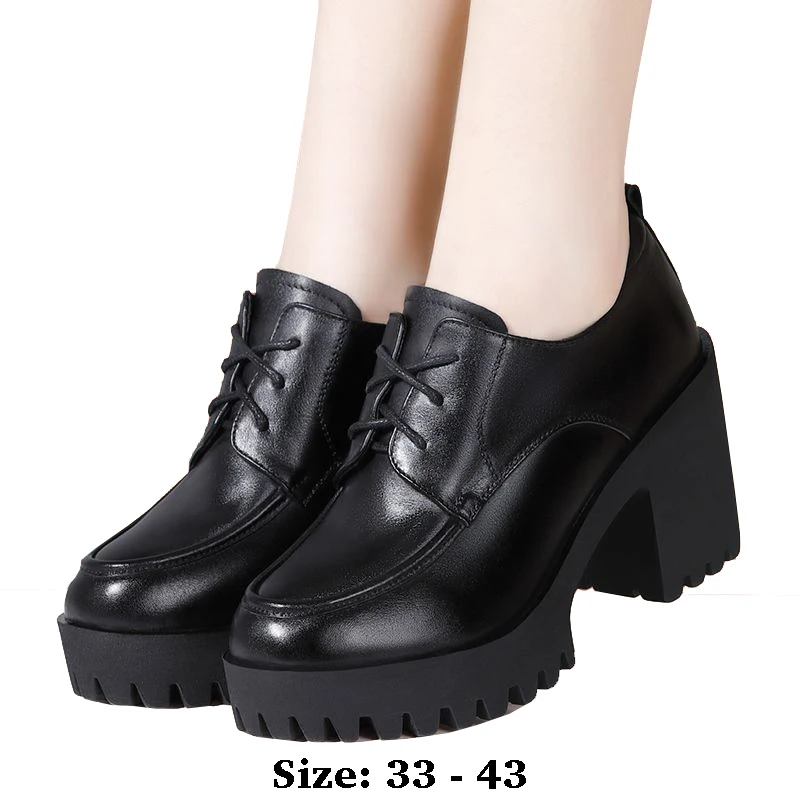 

high quality leather shoe for women 8cm high heel stitching round toe 33 34 35 elegant fashion 2025 autumn winter shoe black