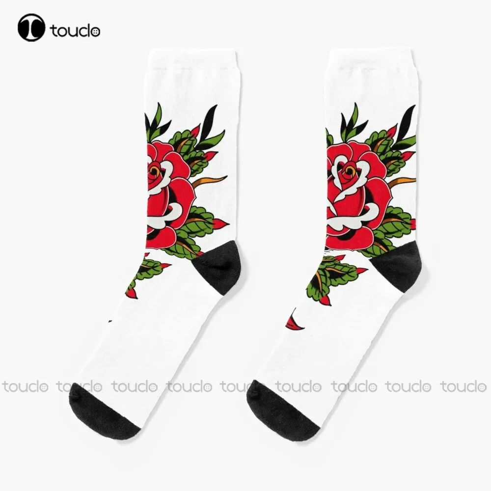 Classic Rose Tattoo Socks Bulk Socks Christmas Gift Unisex Adult Teen Youth Socks Custom 360° Digital Print Women Men Funny Sock