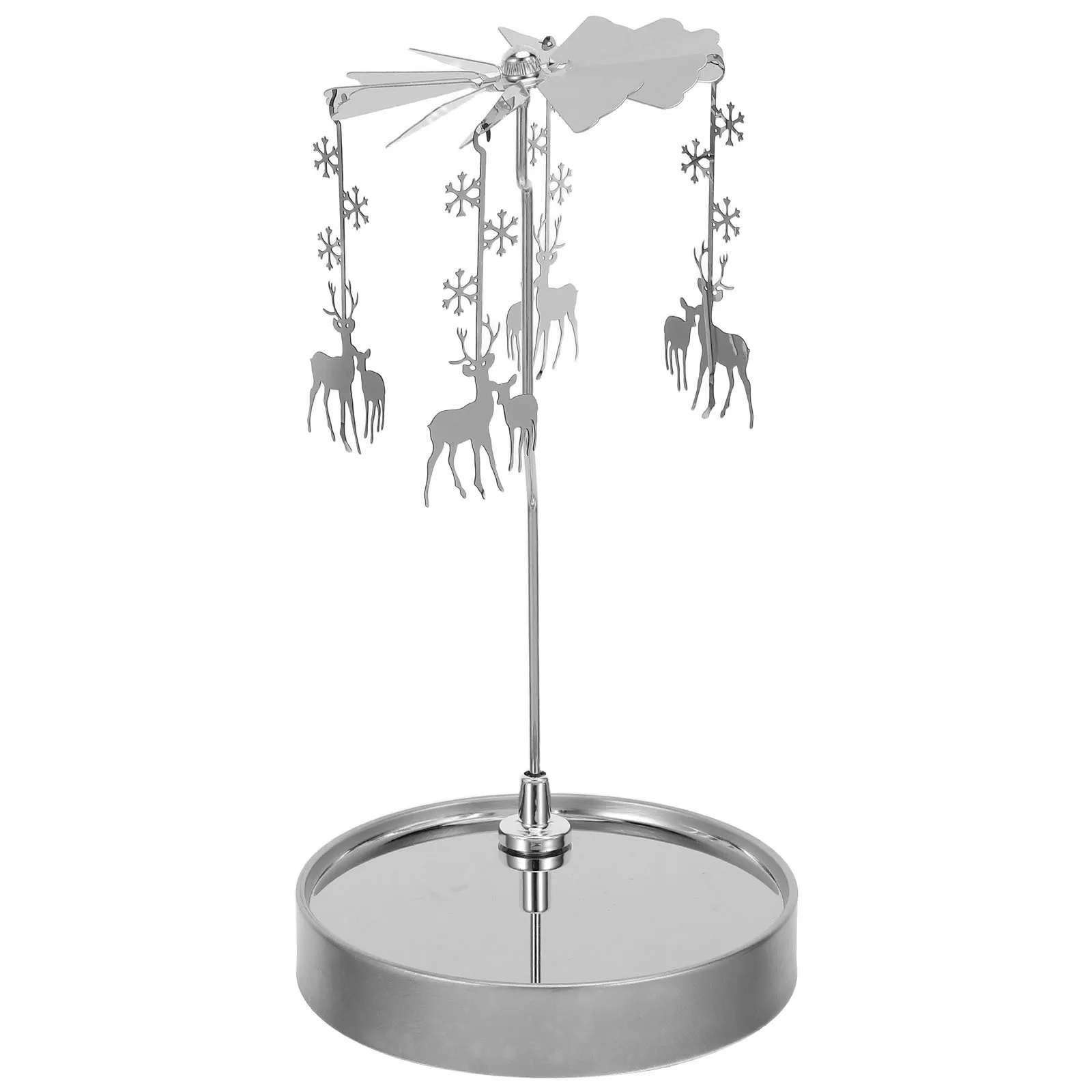 

Stainless Steel Tray Holder Windmill Tealight Rotating Christmas Centerpiece Holiday Decor Snowflake Design Retro