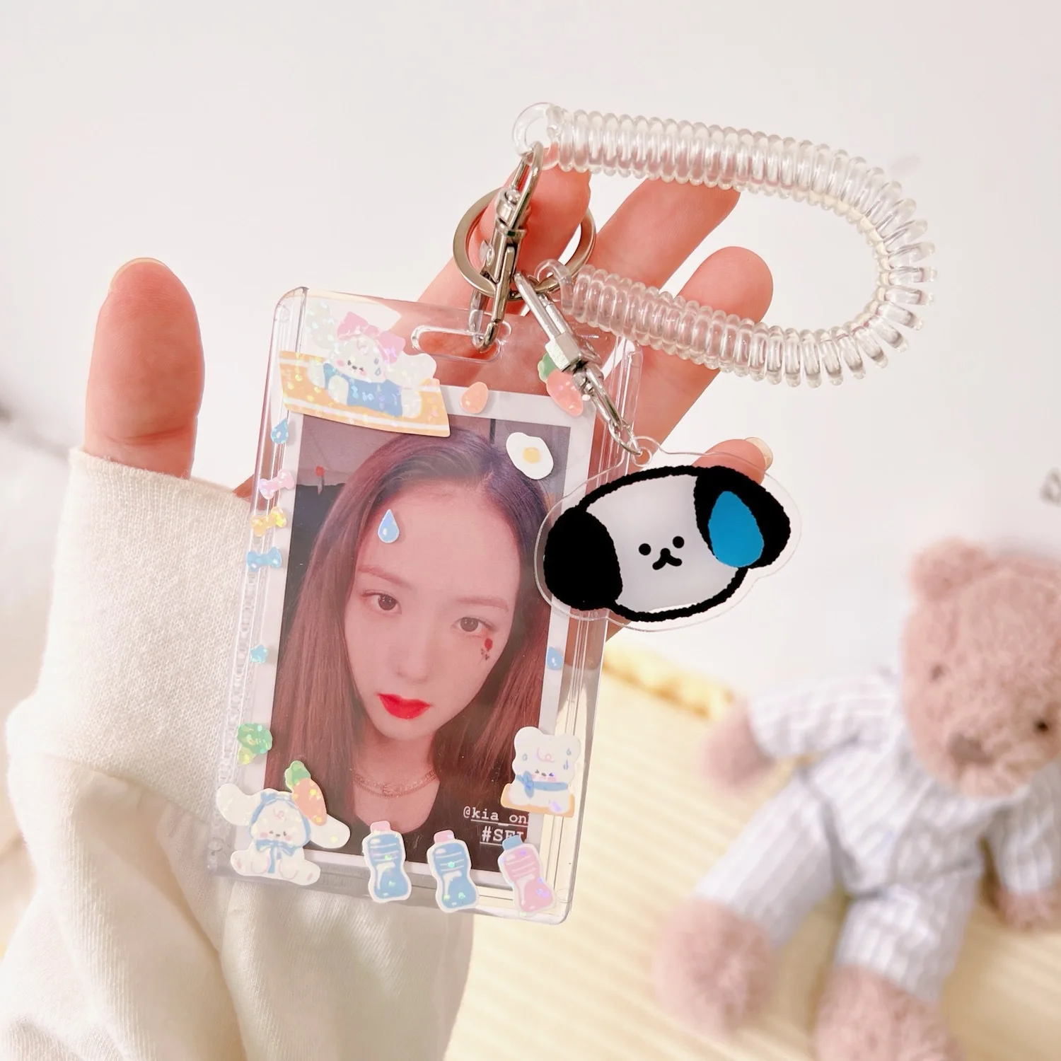 Kawaii Acrylic Photocard Holder Transparent 3 Inch Kpop Photocard Photo Protector Holder Idol Photo Sleeves Pendant Keychain