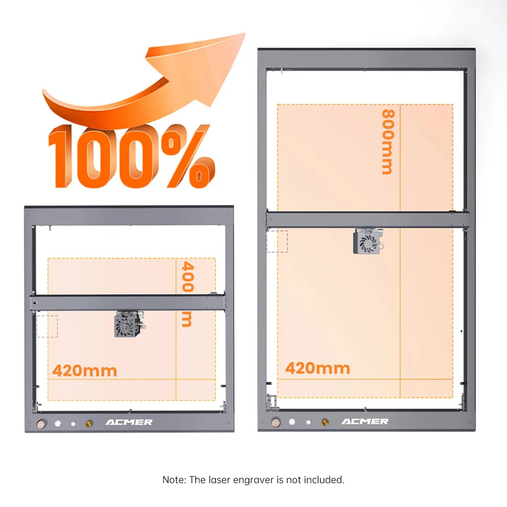 Kit de extensão ACMER P2 Máquina de gravação a laser Área de gravação Extensão do eixo Y expandir até 420x800mm Se encaixa perfeitamente a série ACMER P2