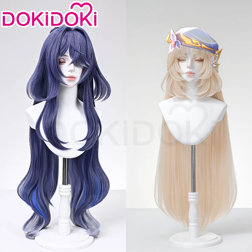 Lauma Nicole Reeyn Косплей Парик Игра Genshin Impact DokiDoki Женщины Синие Золотые Длинные Волосы Lauma Nicole Reeyn Косплей Парик Бесплатная Кепка