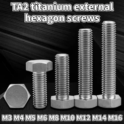 1-10PCS Titanium TA2 Titanium Outside Hexagonal Screw Bolt M3 M4 M5 M6 M8 M10 M12 M14 M16 Pure Titanium Screw Rod