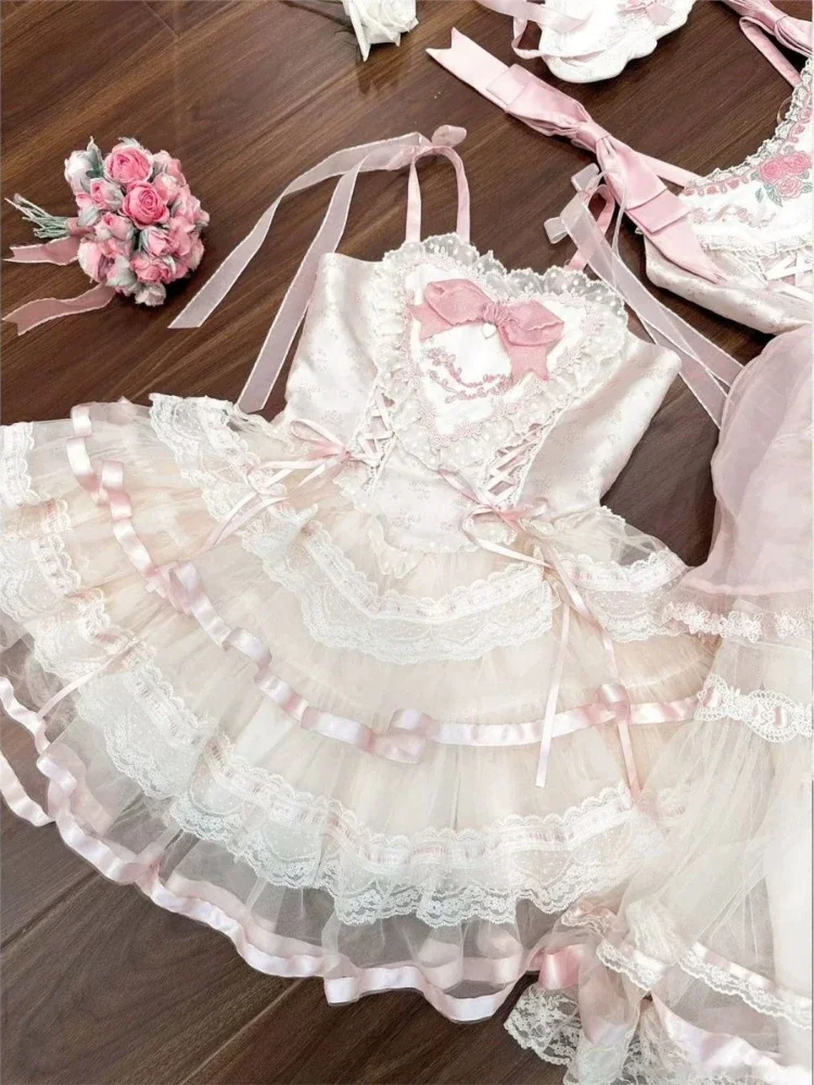 Elegant Kawaii Sweet Slim Sling Lolita Dress Design Lace Up Off Shoulder  Lovely Dresses Women Casual Pretty Fairy Summer Outfits - AliExpress  200000345