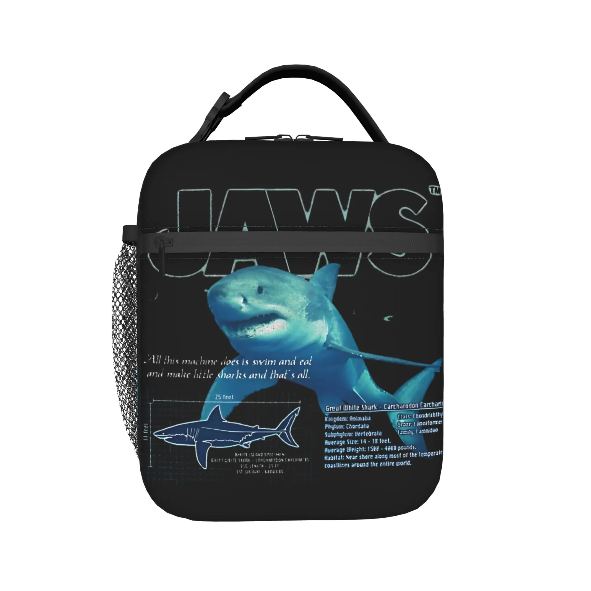 Lunch Bag Jaws Blue Hue Schematic Poster Outdoor Picnic Lunch Box For Child  Funny Portable Zipper Print Thermal Lunch Bags