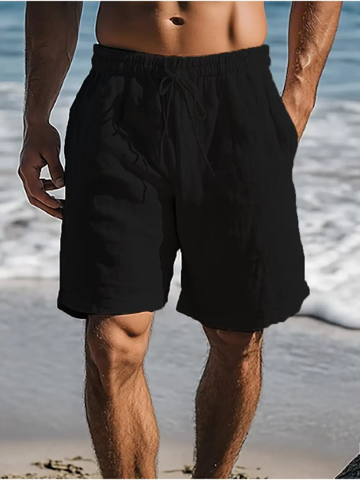 

Summer 2025 Men's Breathable Beach Casual orts Loose Fit with ket No Brand Youth Suitable Thin Fabric Khaki Color