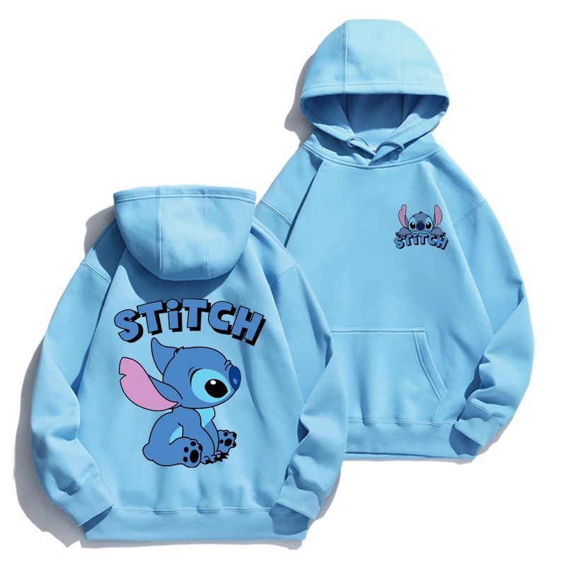 Disney Stitch Cartoon Hoodie Sweater Pattern Printing Loose Fashion Unisex Autumn and Winter Tops Kawaii Clothes
