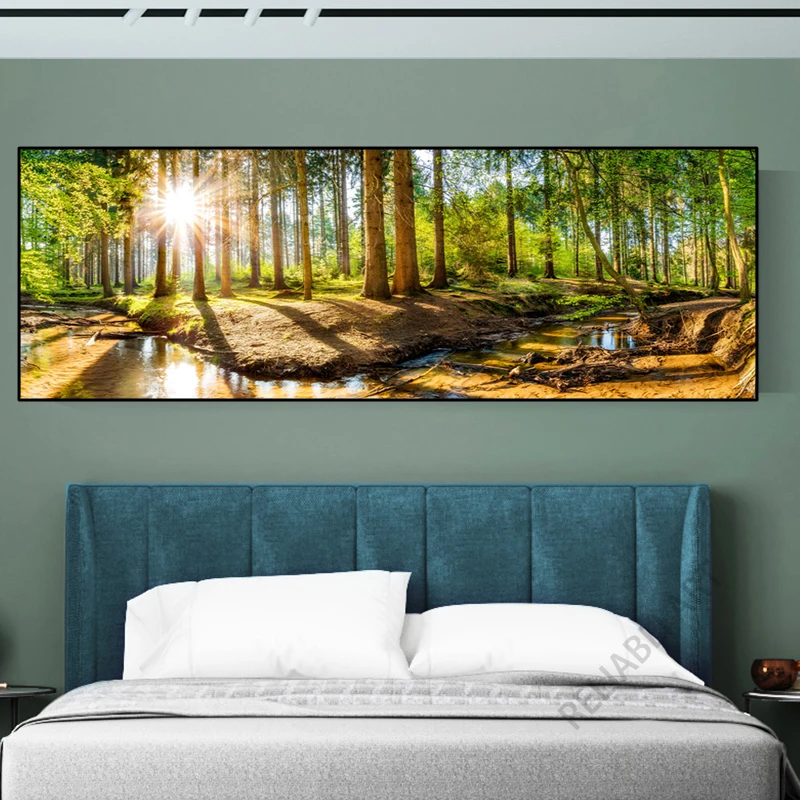 Natural Scenery Forest Panorama HD Pictures Canvas Painting Wall Art Sunlight Sunshine Green Tree Posters for Living Room Decor