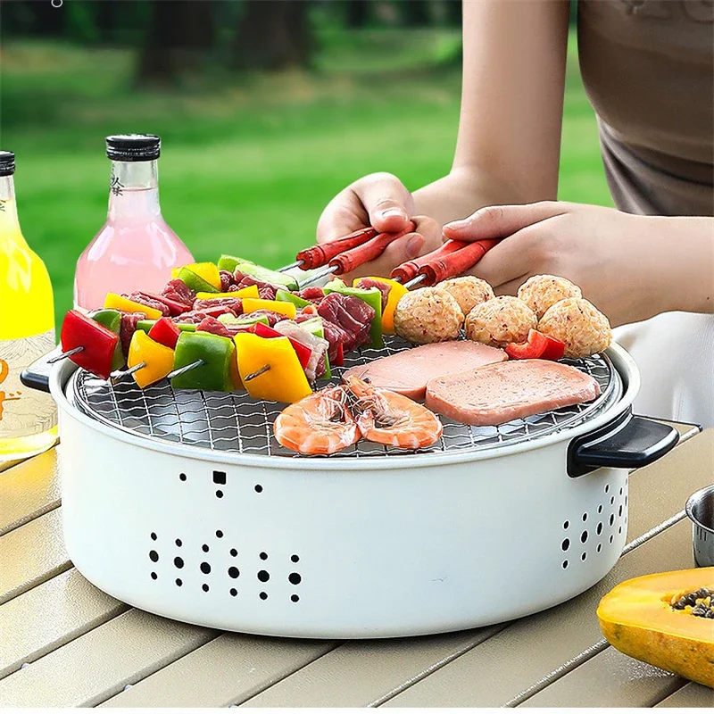 Portable Barbecue Grill Round Charcoal Stove Multi-function Split Small BBQ Stove Non-stick Barbecue Rack For Outdoor Camping