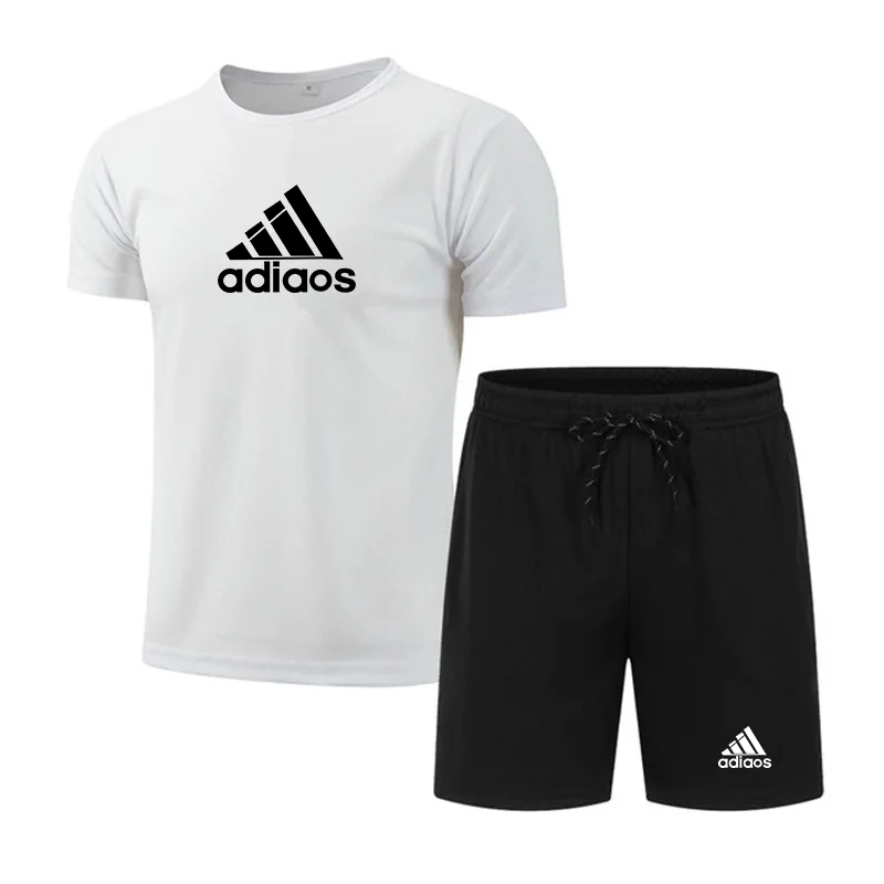 Men's Summer Fashion Sports Set Breathable Quick Drying T-shirt + Shorts Sports Set Fitness Game Training Basketball Set T-shirt