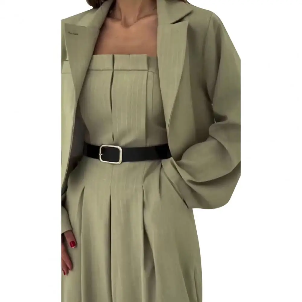 NEW Women's Business Outfit Cropped Blazer And Strapless Tube Top Jumpsuits 2 Piece Suit Set Wide Leg Romper Fall Casual Clothes