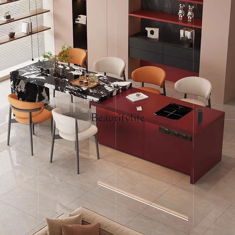 

5Flush type, lifting middle island table, integrated household retractable rock slab microwave oven type island platform