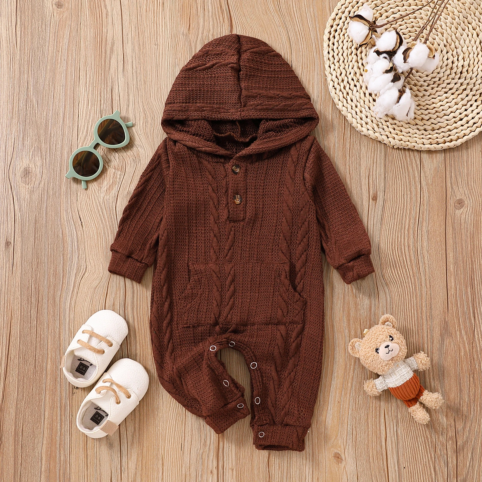 Spring, Autumn And Winter Festival Boys And Girls Infant Long-sleeved Korean Lively Hugh Knitted Solid Color Baby Romper