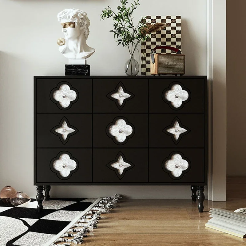 French retro four-leaf clover solid wood nine-chest cabinet, bedroom storage storage cabinet, designer medieval dining