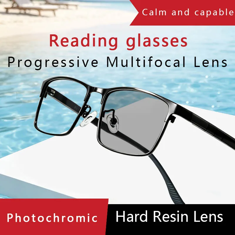 Photochromic Progressive Multifocal Reading Glasses,Far and Near Dual-use Readers,Personality Reading Sunglasses
