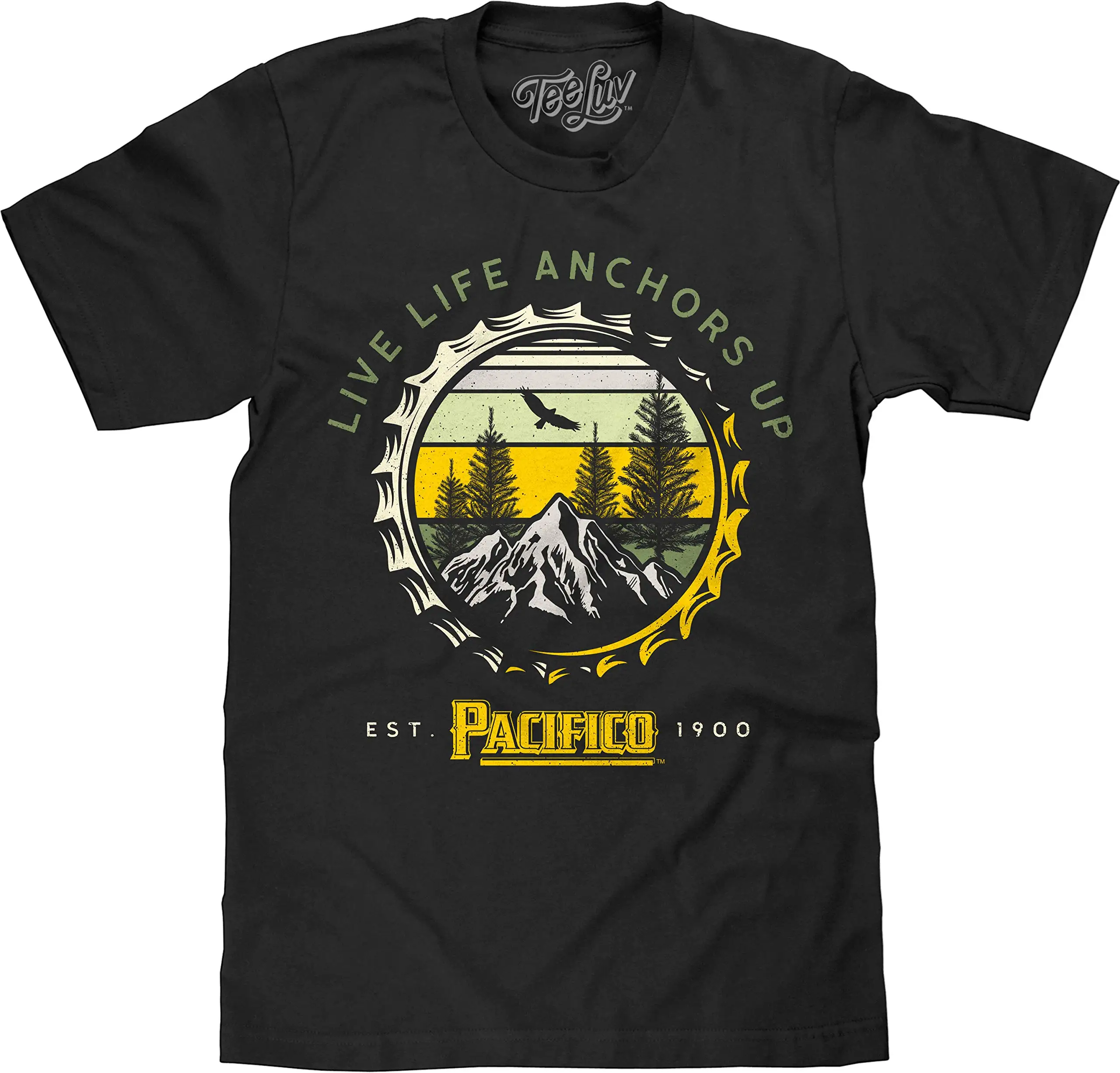 Tee Luv Men's Pacifico Beer Shirt - Live Life Anchors Up Nature Graphic T-Shirt Y2K Summer oversizedAnime T-shir