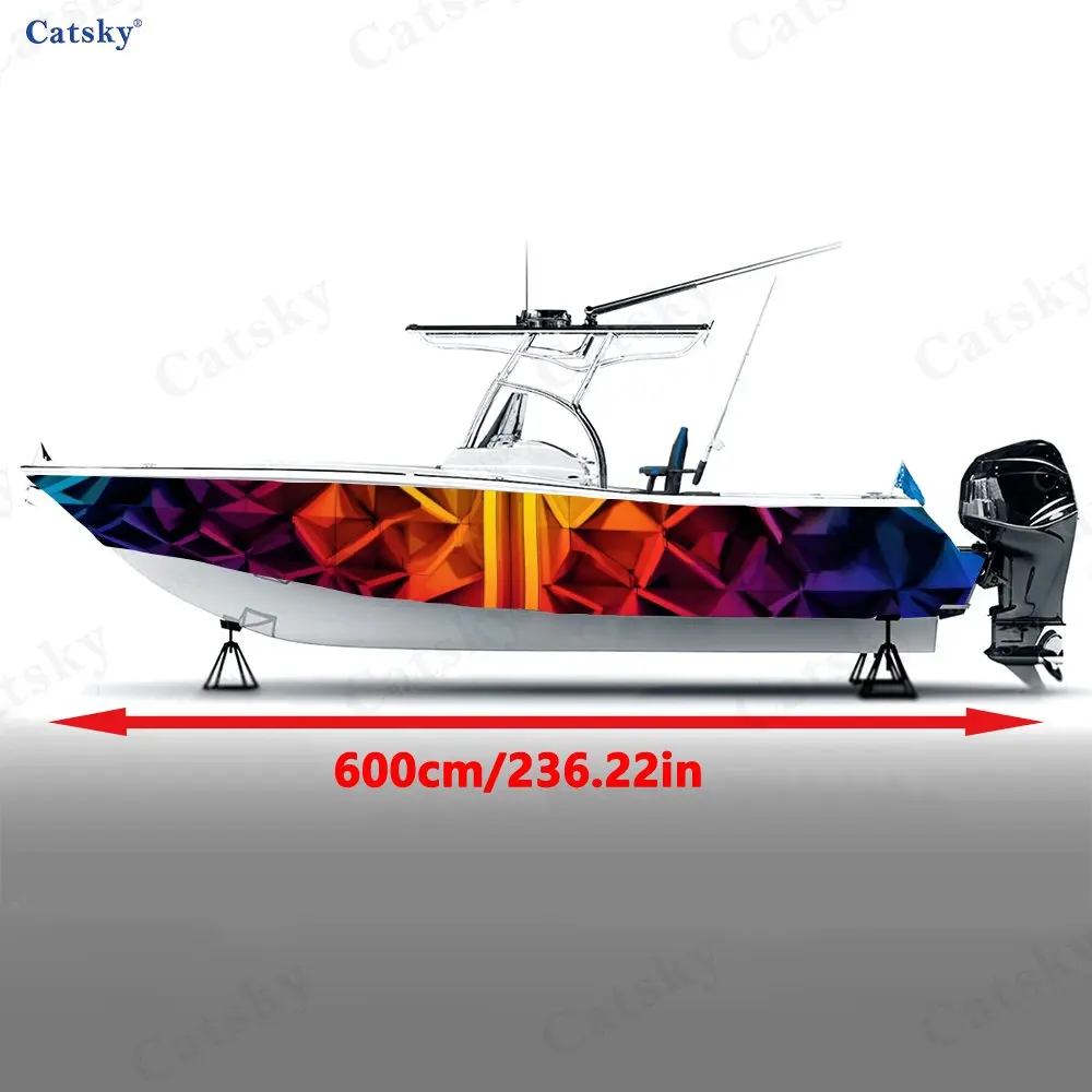 2Pcs Iridescent Geometric Facet Boat Stickers, PVC Waterproof Vinyl Wrap Decals for Fishing Boats, Durable and Stylish Design