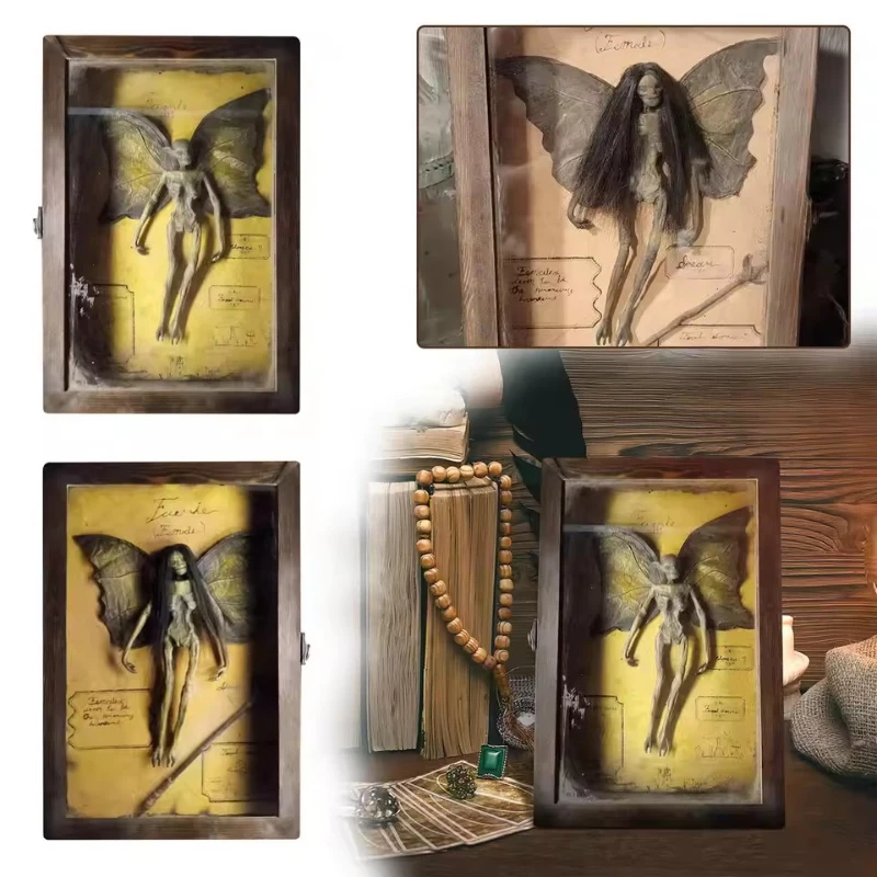 Cursed Items Dead Shadow Box Display Handmade Creepy Mummified Fairy Corpse Art Ornament Scary Wooden