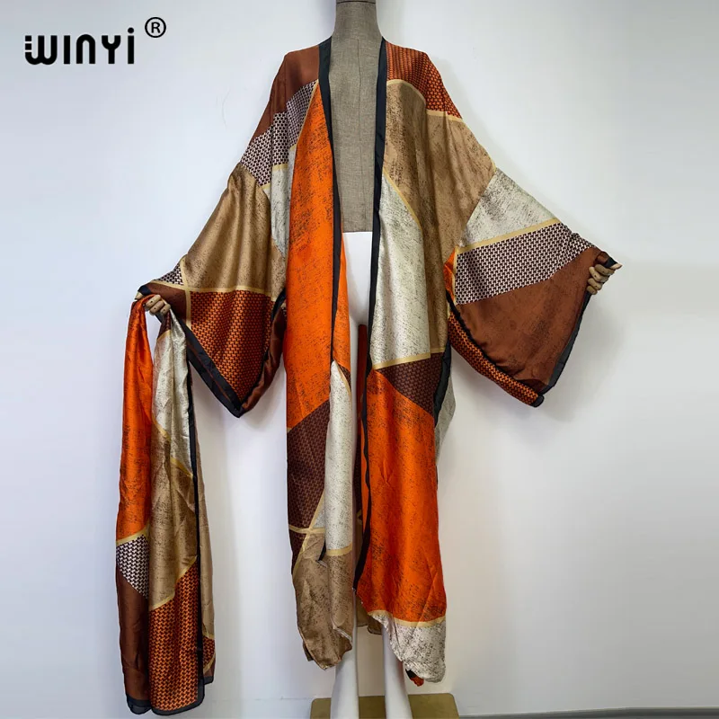 2022 KUWAIT WINYI new Muslim coat Boho Print Self Belted Front Open Long Kimono kaftan Beach Tunic Women Wrap Dresses