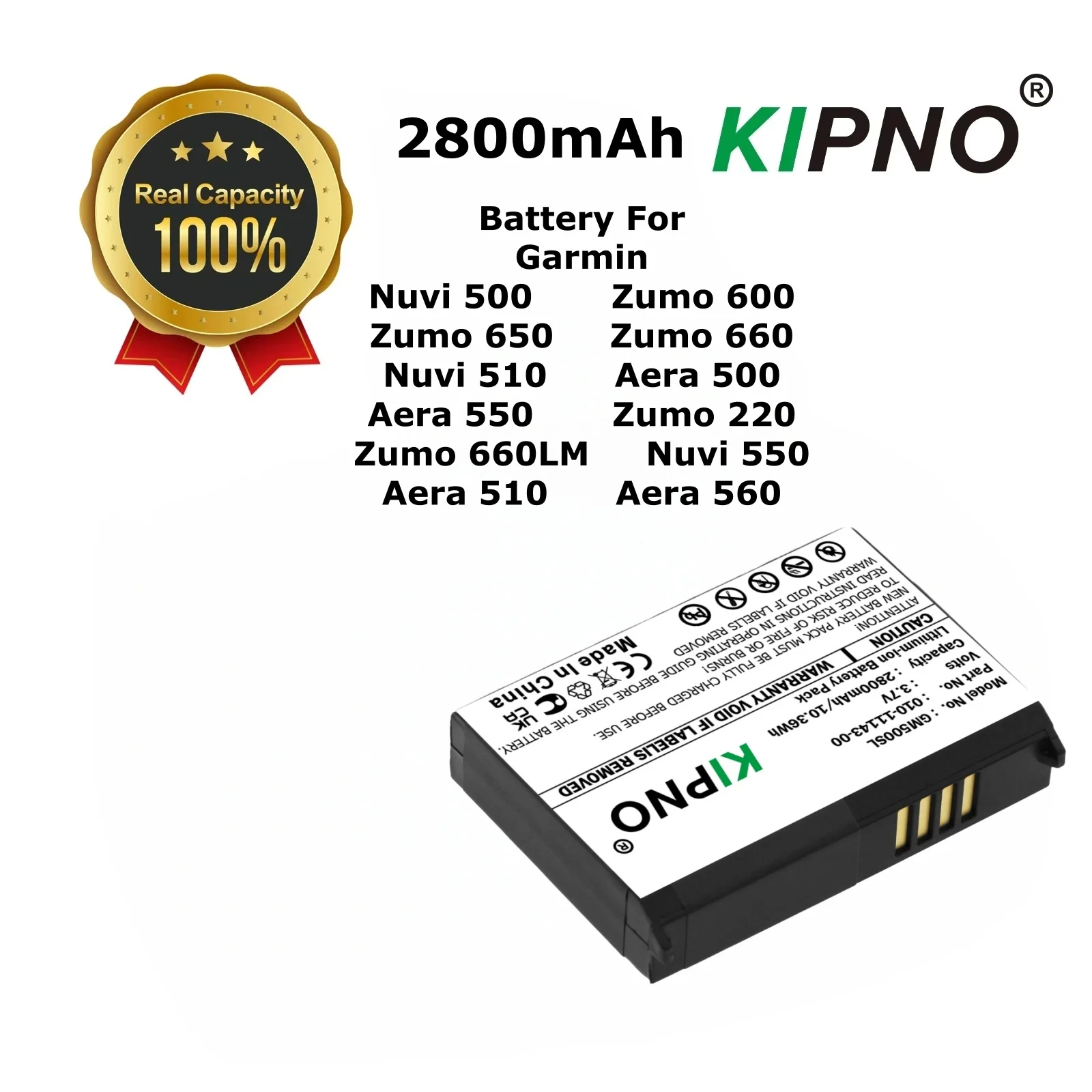 

KIPNO 2800mAh Battery 010-11143-00 361-00038-01 for Garmin Aera 500, 510 550, 560, Nuvi 500/510/550, Zumo 220/600/650/660, 660LM