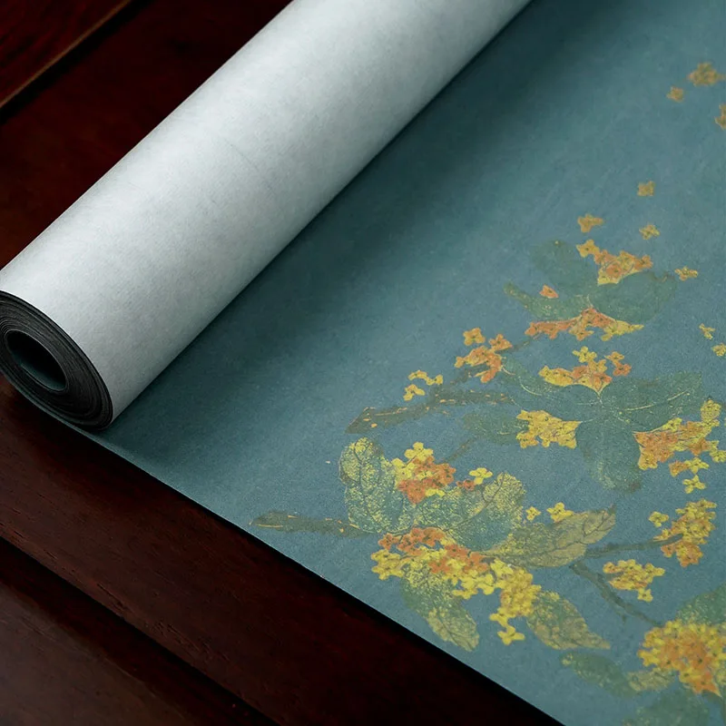 Chinese Wax-Resist Dyed Calligraphy Paper Roll, Half-Ripe Xuan Paper Blank Scroll 34cm x 10m, Soft Brush Pen Practice Roll