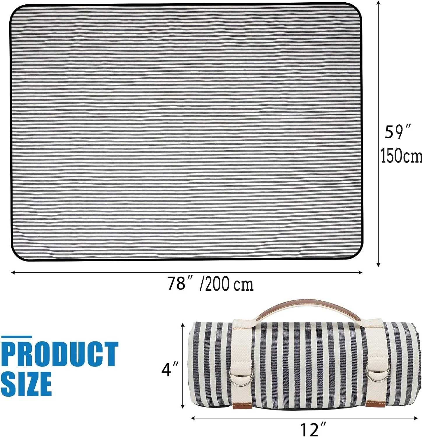 Large Picnic Outdoor Blanket,with Carry Strap for Beach Mat or Family Outdoor Camping Party Waterproof Picnic Blanket Portable