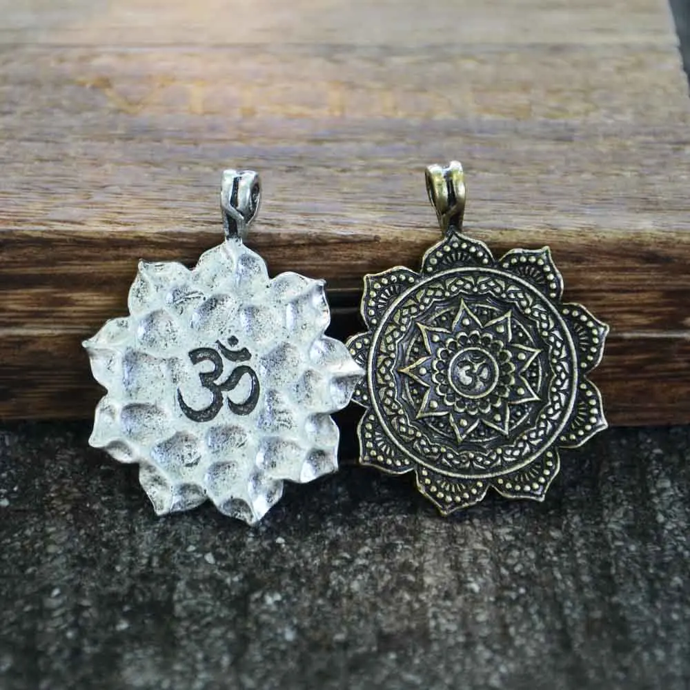 OHM OM AUM Yoga Lotus Flower Buddha Pendant Necklace For Women Religious Mandala Buddhism Jewelry