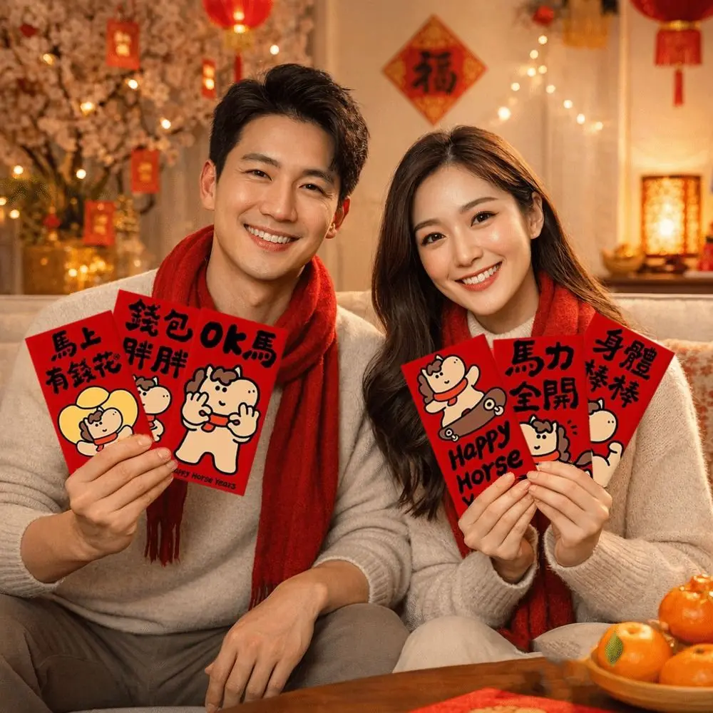 30 pieces Chinese Style 2026 Horse Year Red Envelope Cute Large Capacity New Year Money Envelope Bless Words Paper Red Pocket