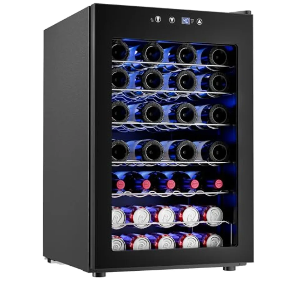 4.5 CU.FT Wine Cooler Refrigerator Small Freestanding Wine Fridge for Red White and Champagne Mini Fridge with Adjustable Tempe