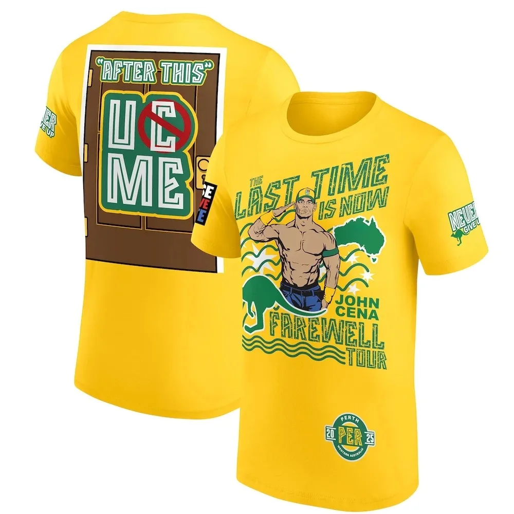 الرجال الأصفر جون سينا وداع جولة 2025 بيرث تي شيرت ثلاثية الأبعاد سريعة الجافة الرياضة قصيرة الأكمام اليومية عادية المتضخم تي شيرت للرجال