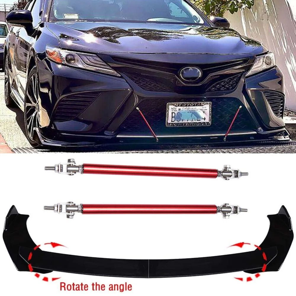 

For Toyota Camry XSE XLE Front Bumper Lip Splitter Chin Spoiler + Red Strut Rods United States