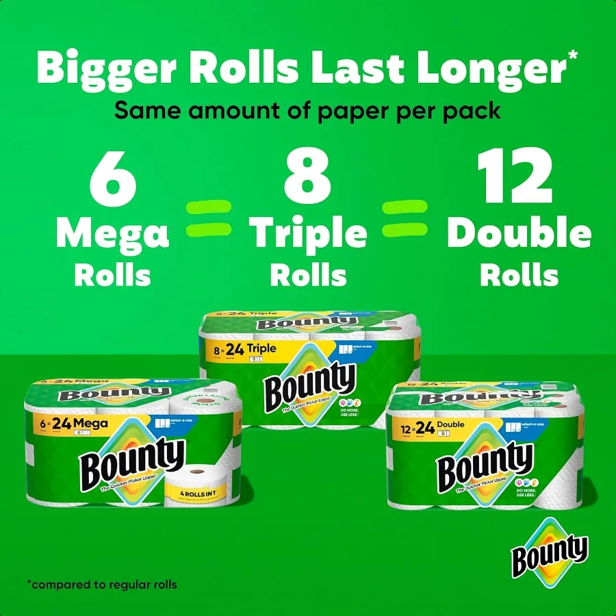 Bounty SelectASize Paper Towels White 8 Triple Rolls = 24 Regular Rolls