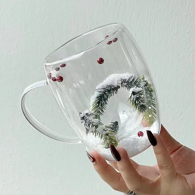 200/350ml doppelwandige Klarglas Tasse Weihnachten Thema Schnees zene Glas Kaffeetasse hitze beständige Milch wasser Tasse Weihnachts geschenk