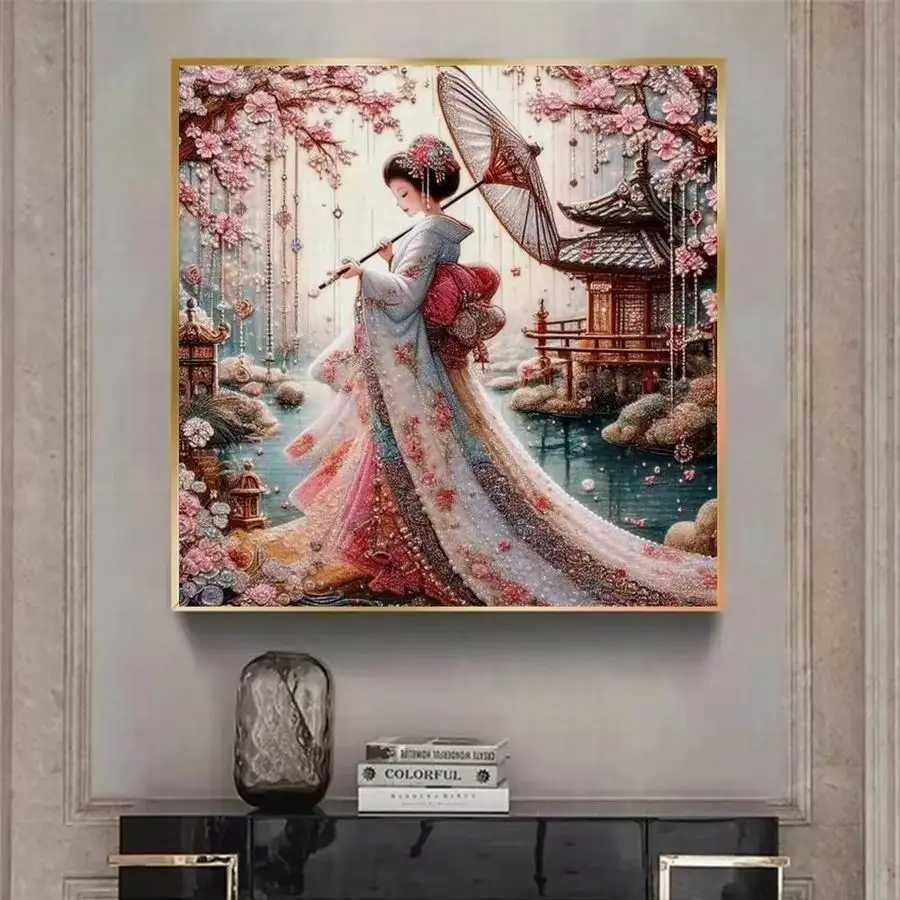 Diy Diamond Arts Painting New Japanese Kimono Women Full Mosaic Embroidery Cherry Blossom Picture Jewelry Cross Stitch Kits