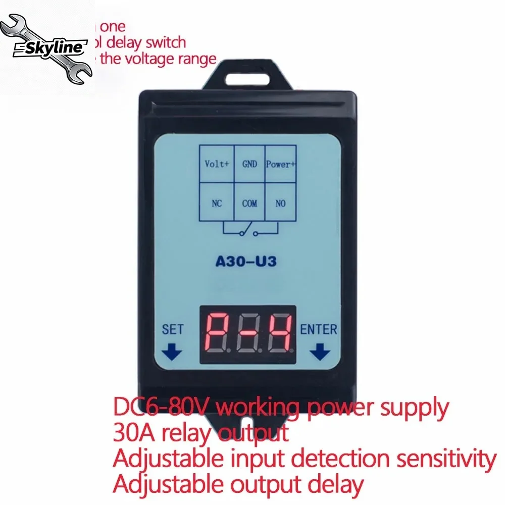 A30-U3 DC Voltage Relay 6-80V48V60V 30A Detection Control Delay Switch Interval Action