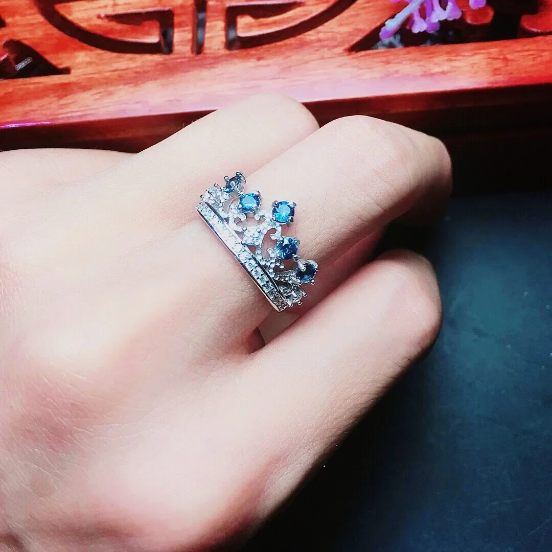 خاتم التاج الفضي إجمالي 0.5ct الياقوت الطبيعي خاتم فضة مع 3 طبقات طلاء الذهب 925 الفضة الياقوت مجوهرات هدية للمرأة