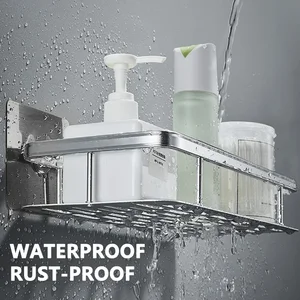 رف تخزين الحمام بدون رفوف الحفر حامل دش حامل ركن جبل الحائط لمنظم شامبو المرحاض اكسسوارات الحمام أفضل 8 أرفف مبيعا بدون جدار لاصق - No8